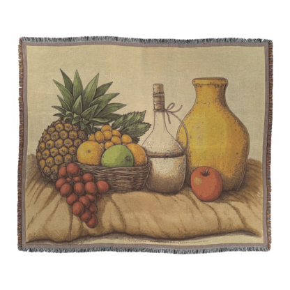 Dining room and kitchen tapestry, woven blanket throw or wall hanging with still life in rustic style vintage Farmhouse - Image 2