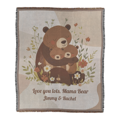 Personalized Mama Bear Woven Blanket – Custom Gift for Mom from Kids – Mother’s Day or Birthday Throw or wall hanging decor - Image 2