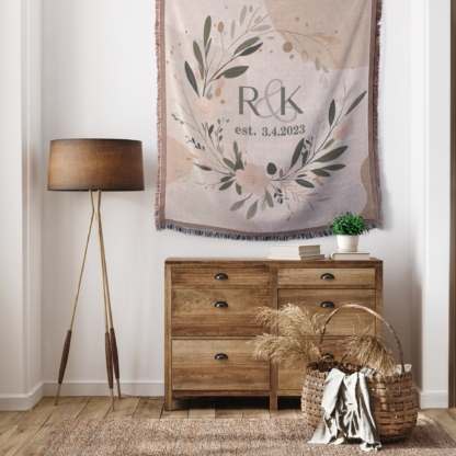 Personalized Woven Anniversary Blanket – Custom Throw or wall hanging with Names, Initials and date Gift for Wife or Couple - Image 3