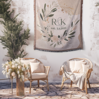 Personalized Woven Anniversary Blanket – Custom Throw or wall hanging with Names, Initials and date Gift for Wife or Couple