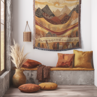 Desert Mountain Landscape Woven Blanket – Native-Inspired Abstract Throw or Wall Hanging Tapestry Decor