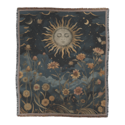 Mystical celestial sun boho spiritual dark cottagecore woven blanket - Image 3