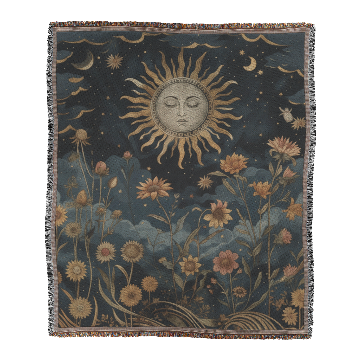 Mystical celestial sun boho spiritual dark cottagecore woven blanket - Image 3