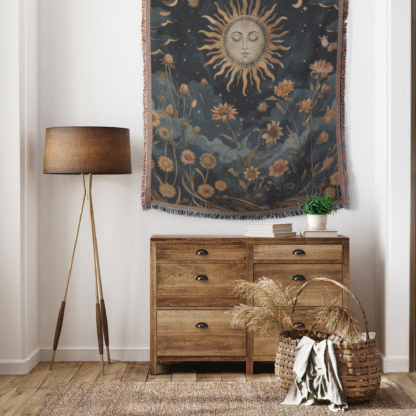 Mystical celestial sun boho spiritual dark cottagecore woven blanket - Image 2