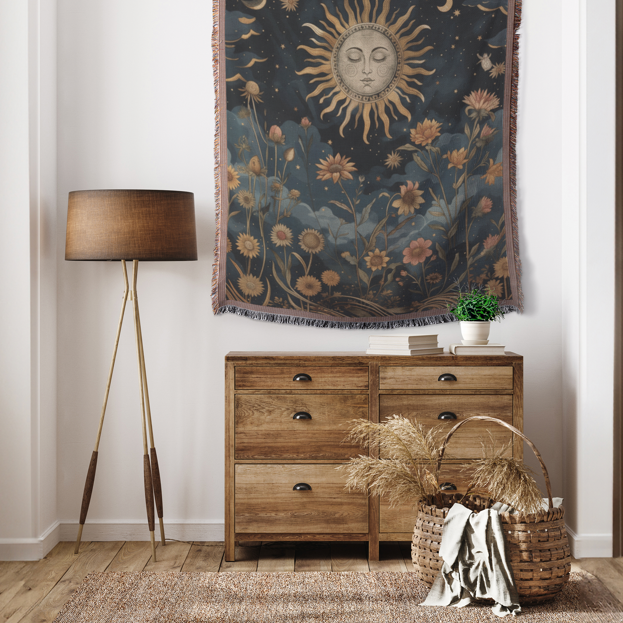 Mystical celestial sun boho spiritual dark cottagecore woven blanket - Image 2