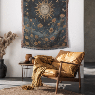 Mystical celestial sun boho spiritual dark cottagecore woven blanket