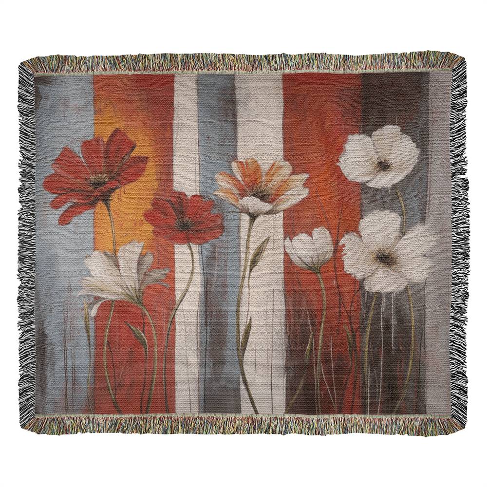 Red and white flowers Woven Blanket – Nature-Inspired Botanical Throw or wall hanging decor - Image 4