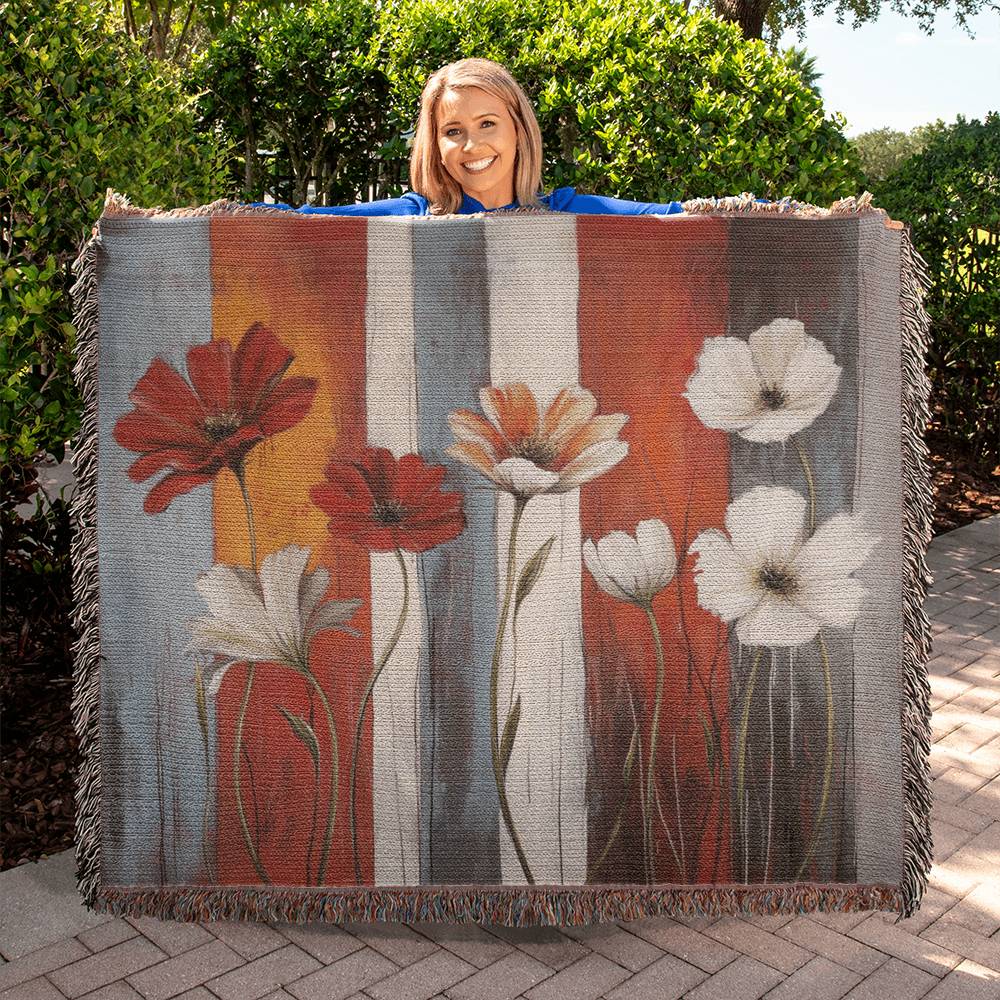 Red and white flowers Woven Blanket – Nature-Inspired Botanical Throw or wall hanging decor - Image 5