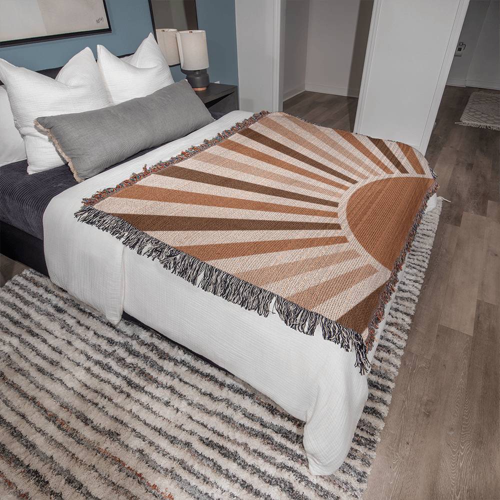 Boho Retro Sunrise Woven Blanket – Terracotta Palette Nature-Inspired Throw or wall hanging decor - Image 2