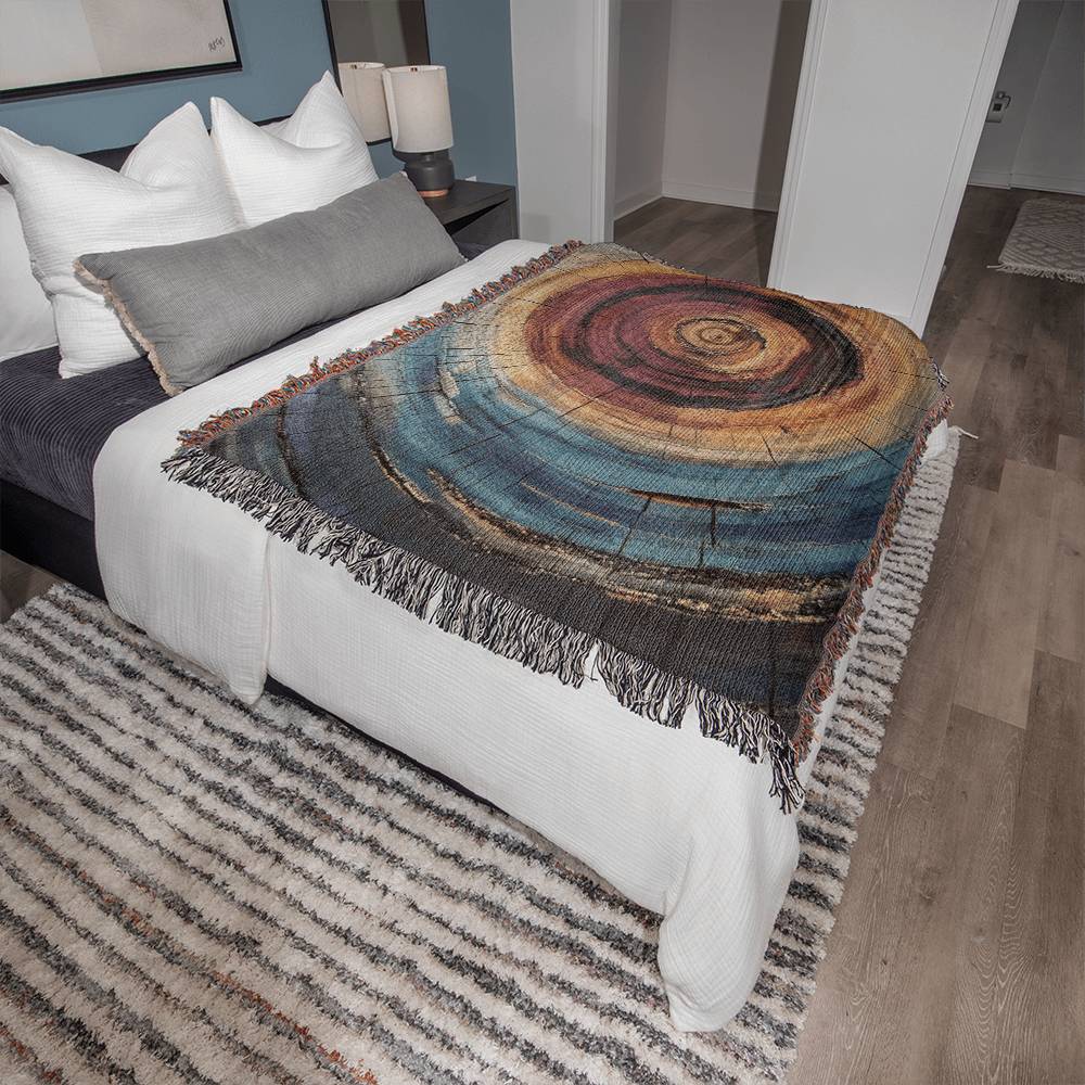 Colorful Tree Rings Woven Blanket – Abstract Nature-Inspired Throw or wall hanging decor - Image 3