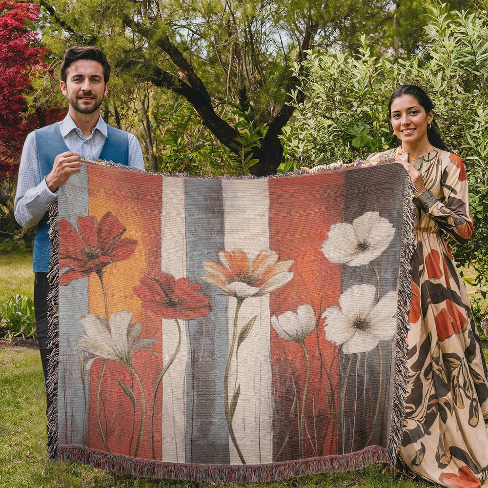 Red and white flowers Woven Blanket – Nature-Inspired Botanical Throw or wall hanging decor - Image 7