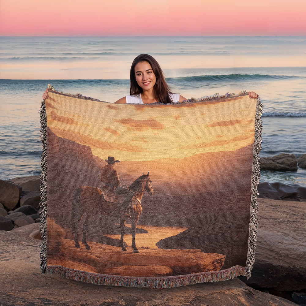 Cowboy Sunset Woven Blanket – Western-Inspired Throw or wall hanging decor - Image 2