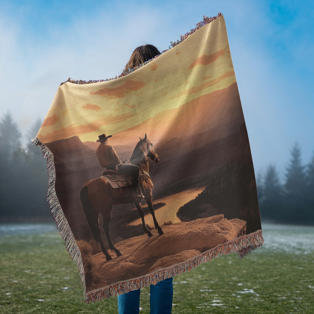 Cowboy Sunset Woven Blanket – Western-Inspired Throw or wall hanging decor - Image 3
