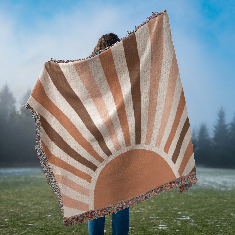Boho Retro Sunrise Woven Blanket – Terracotta Palette Nature-Inspired Throw or wall hanging decor - Image 3