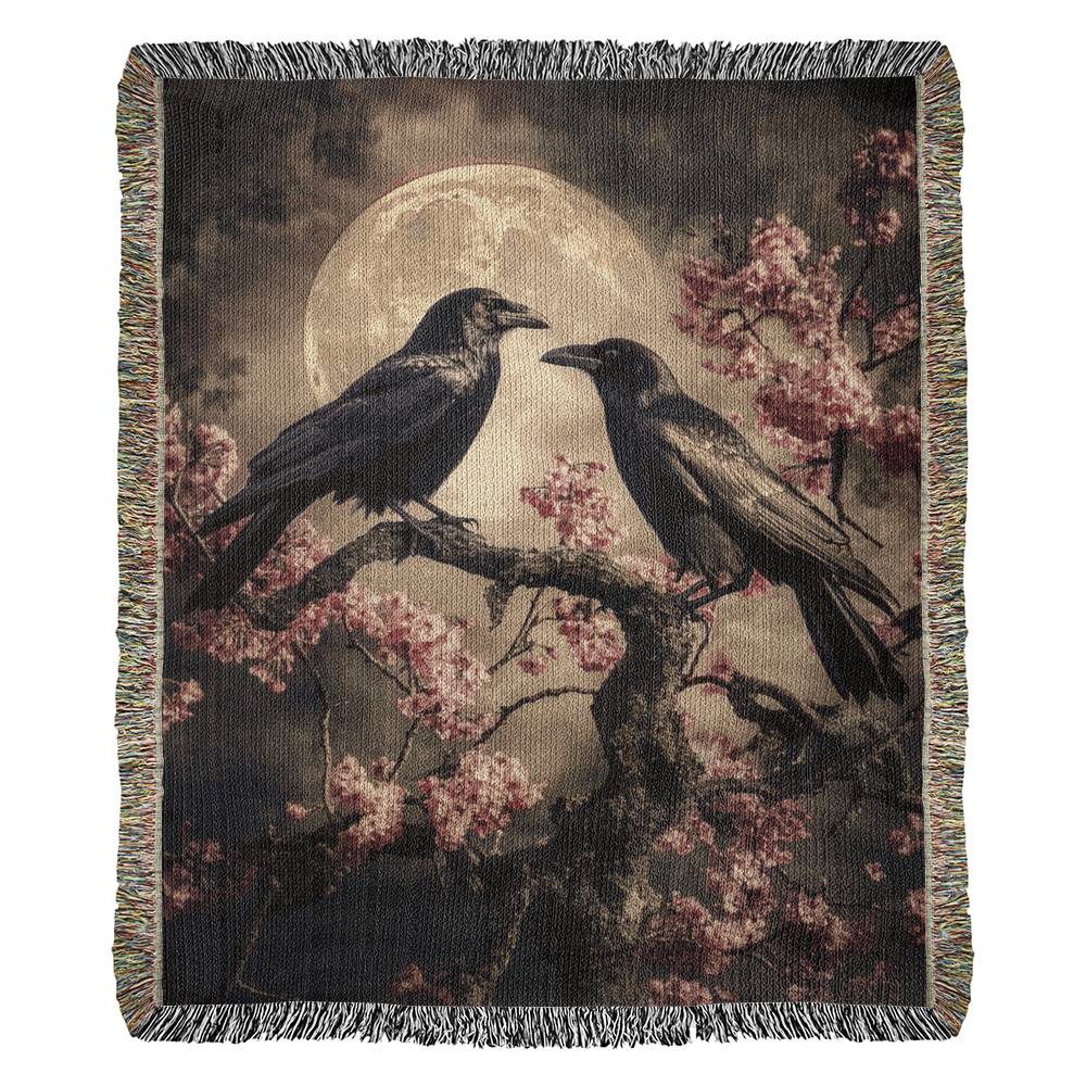 Crows Under Moonlight Woven Blanket, Gothic Dark academia Throw or Wall hanging Decor - Image 2
