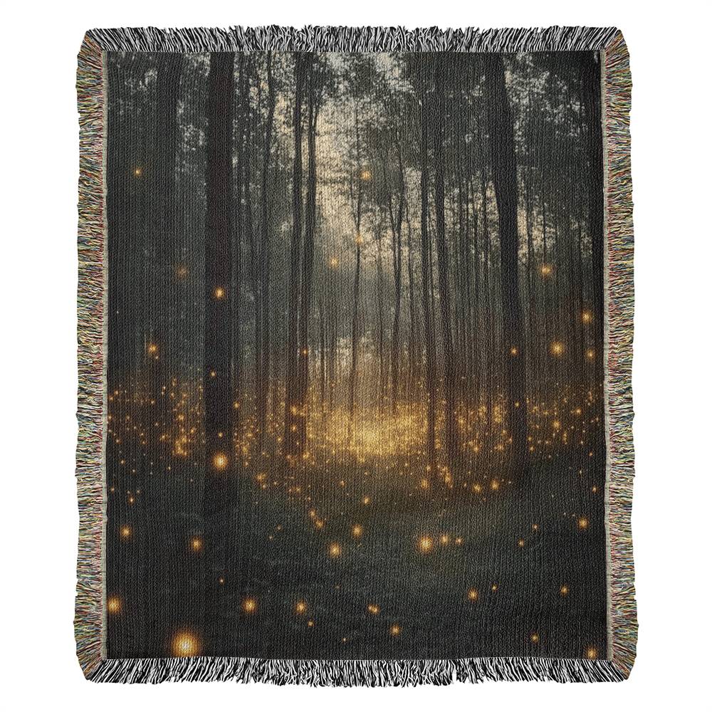Enchanted Forest Firefly Woven Blanket – Mystical Nature-Inspired Throw or wall hanging Decor - Image 2