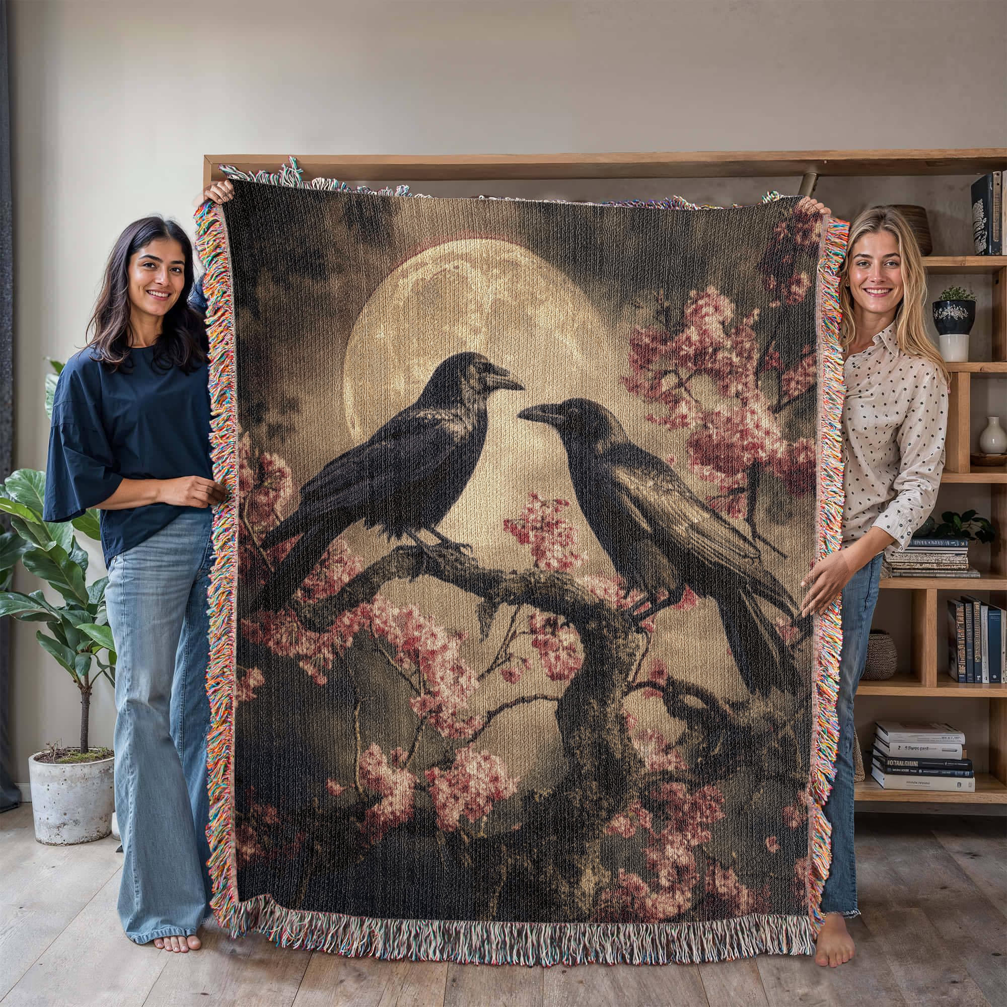 Crows Under Moonlight Woven Blanket, Gothic Dark academia Throw or Wall hanging Decor - Image 3