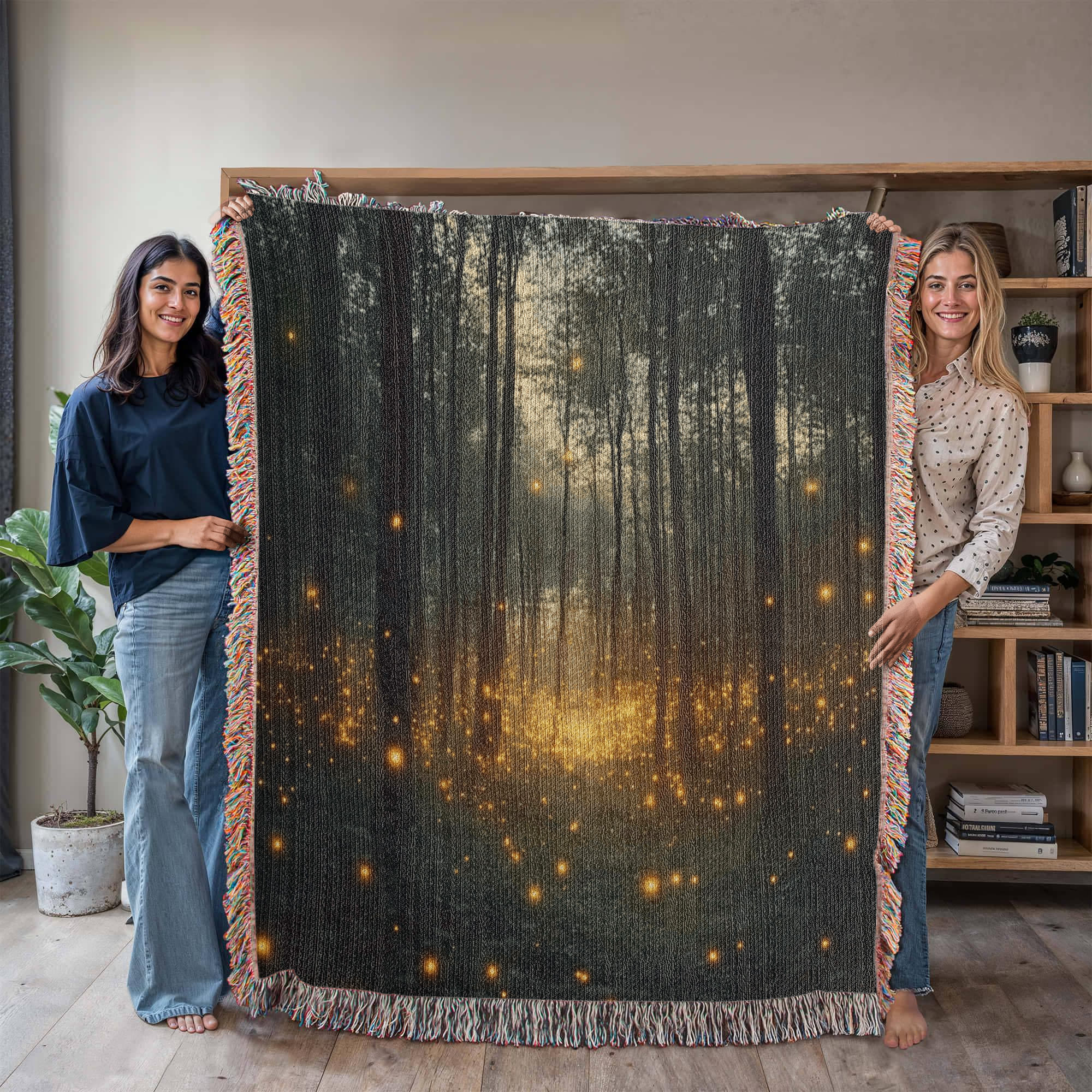 Enchanted Forest Firefly Woven Blanket – Mystical Nature-Inspired Throw or wall hanging Decor - Image 3
