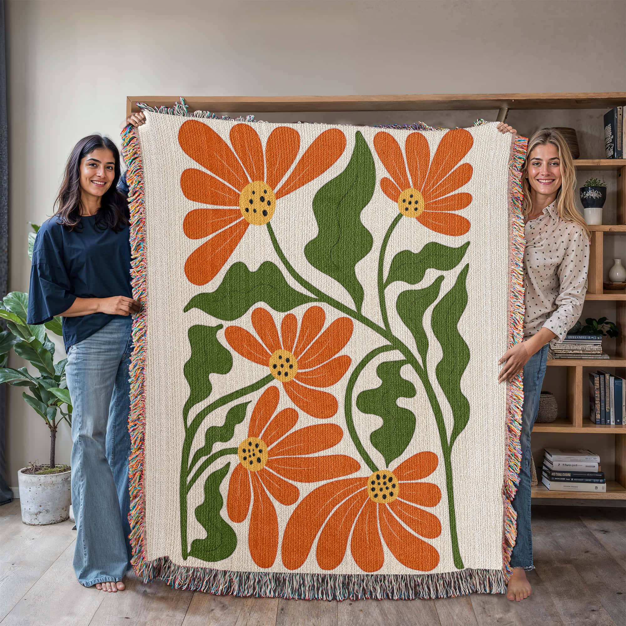 Colorful Matisse Style Flowers Woven Blanket – Bold & Artistic Throw or Wall Hanging Decor - Image 2