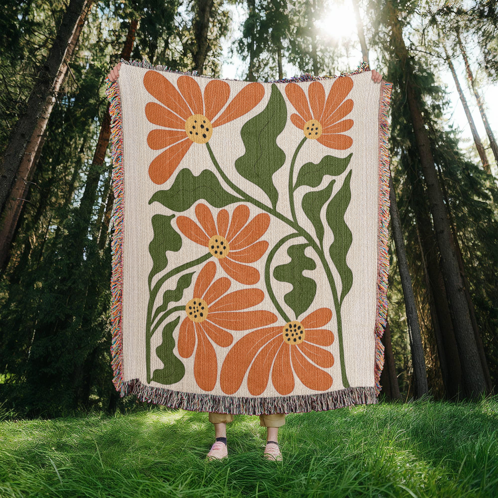 Colorful Matisse Style Flowers Woven Blanket – Bold & Artistic Throw or Wall Hanging Decor - Image 3