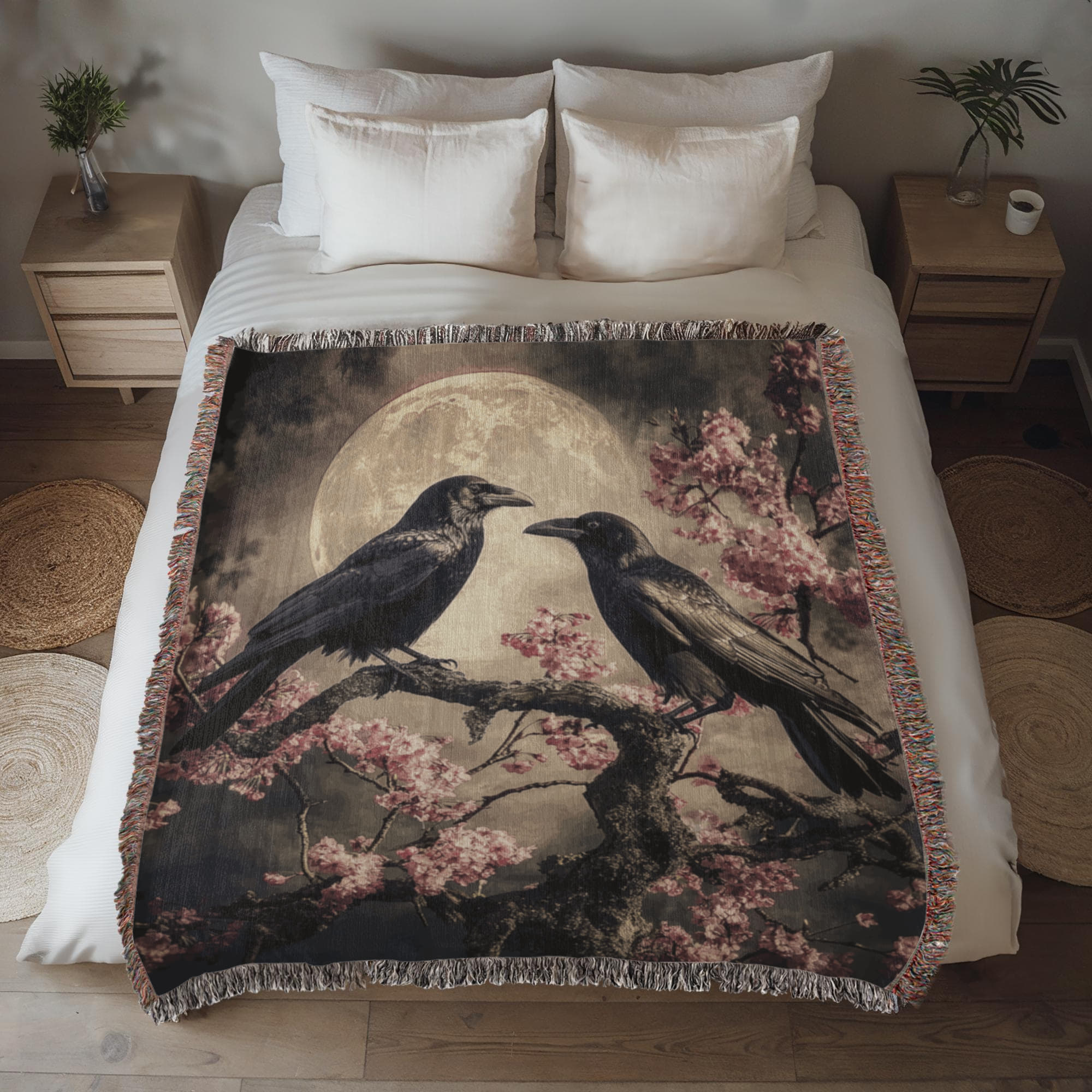 Crows Under Moonlight Woven Blanket, Gothic Dark academia Throw or Wall hanging Decor - Image 5