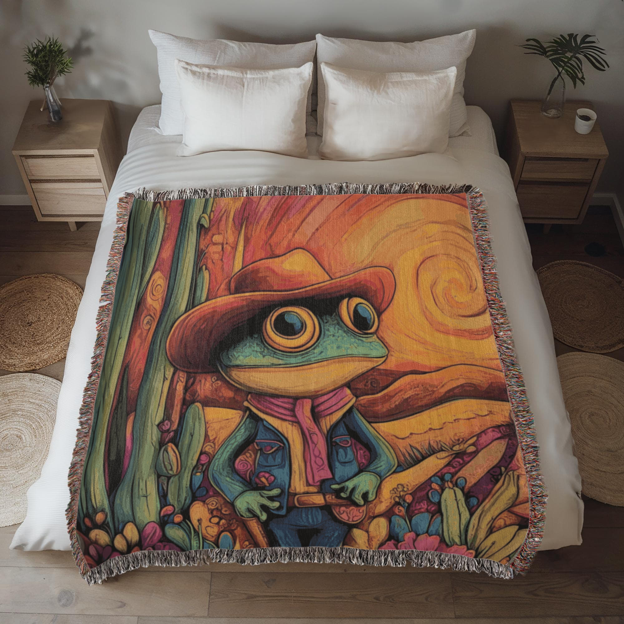 Cowboy Frog Woven Blanket – Impressionist Style Throw or Wall Hanging Decor - Image 4
