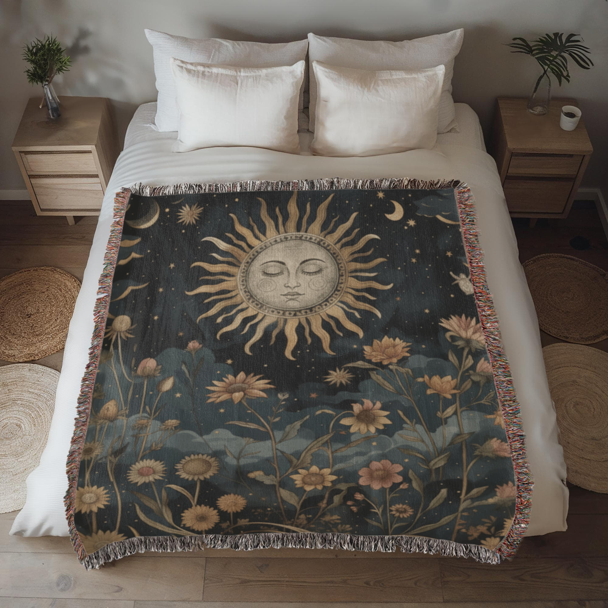 Mystical celestial sun boho spiritual dark cottagecore woven blanket - Image 4