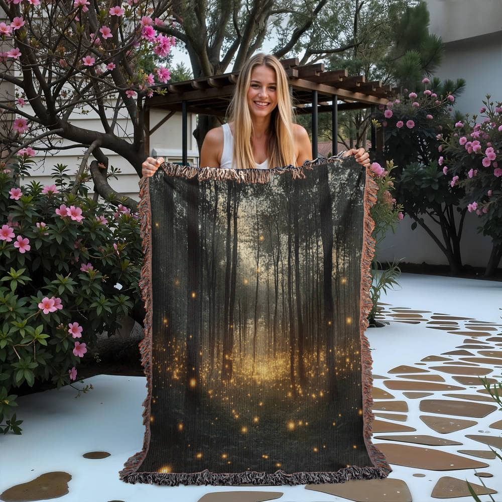 Enchanted Forest Firefly Woven Blanket – Mystical Nature-Inspired Throw or wall hanging Decor - Image 5