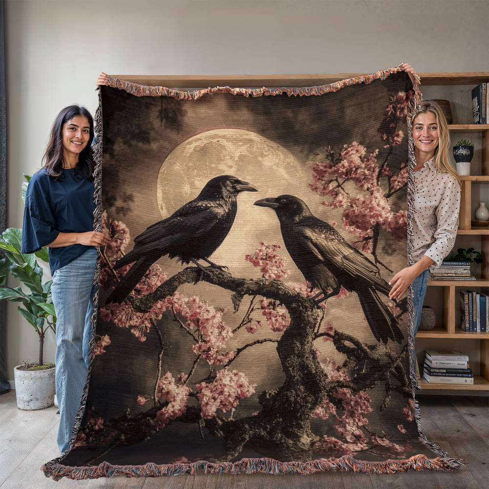 Crows Under Moonlight Woven Blanket, Gothic Dark academia Throw or Wall hanging Decor - Image 7