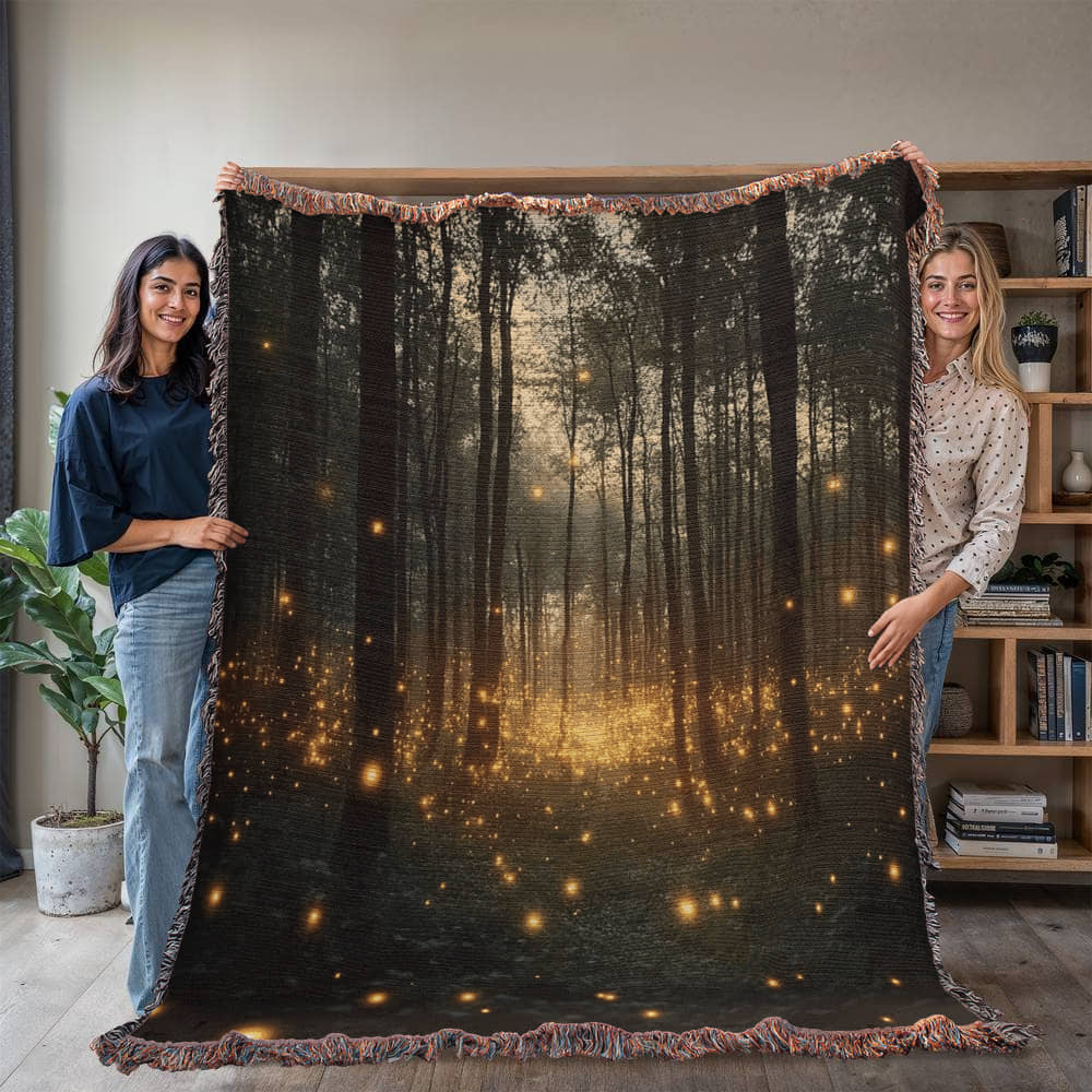 Enchanted Forest Firefly Woven Blanket – Mystical Nature-Inspired Throw or wall hanging Decor - Image 6
