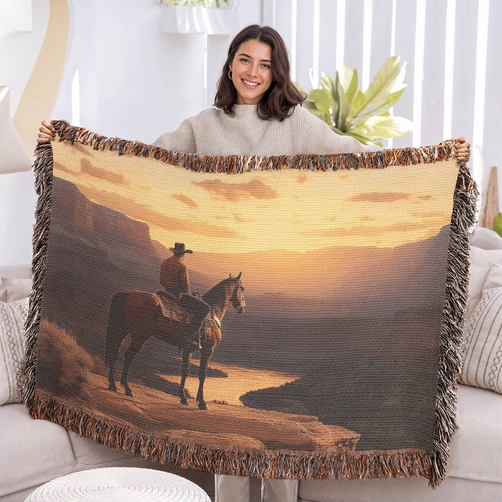 Cowboy Sunset Woven Blanket – Western-Inspired Throw or wall hanging decor - Image 4