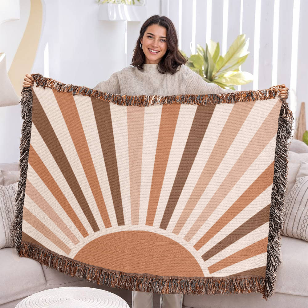 Boho Retro Sunrise Woven Blanket – Terracotta Palette Nature-Inspired Throw or wall hanging decor - Image 4