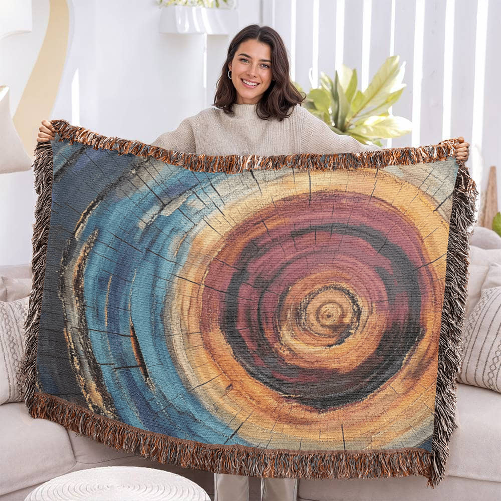 Colorful Tree Rings Woven Blanket – Abstract Nature-Inspired Throw or wall hanging decor - Image 4