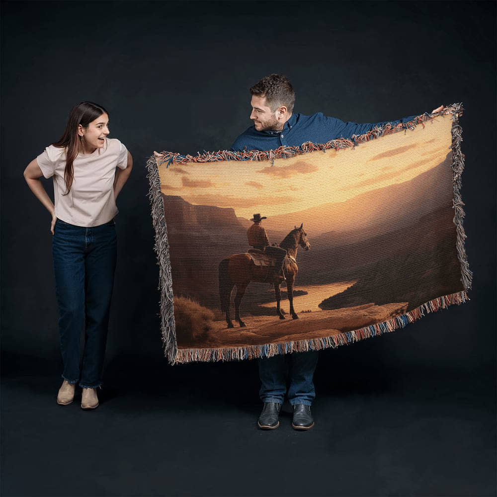 Cowboy Sunset Woven Blanket – Western-Inspired Throw or wall hanging decor - Image 5