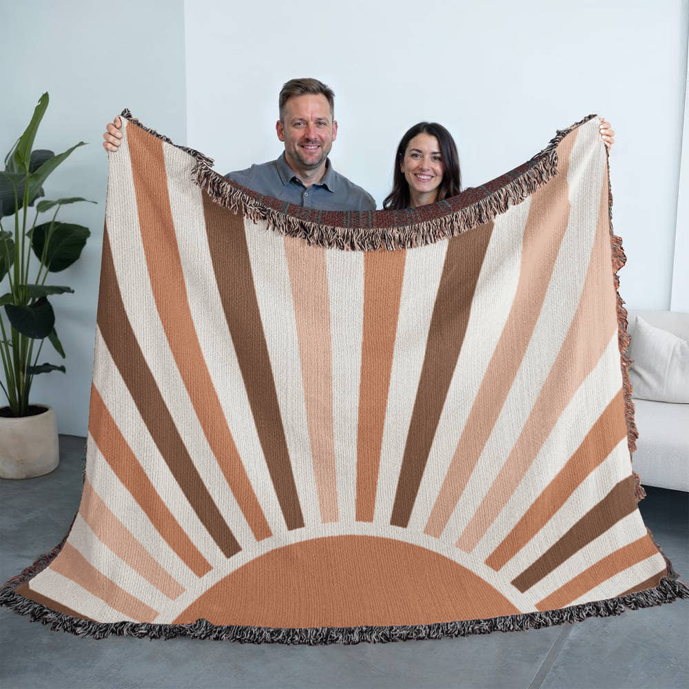 Boho Retro Sunrise Woven Blanket – Terracotta Palette Nature-Inspired Throw or wall hanging decor - Image 6