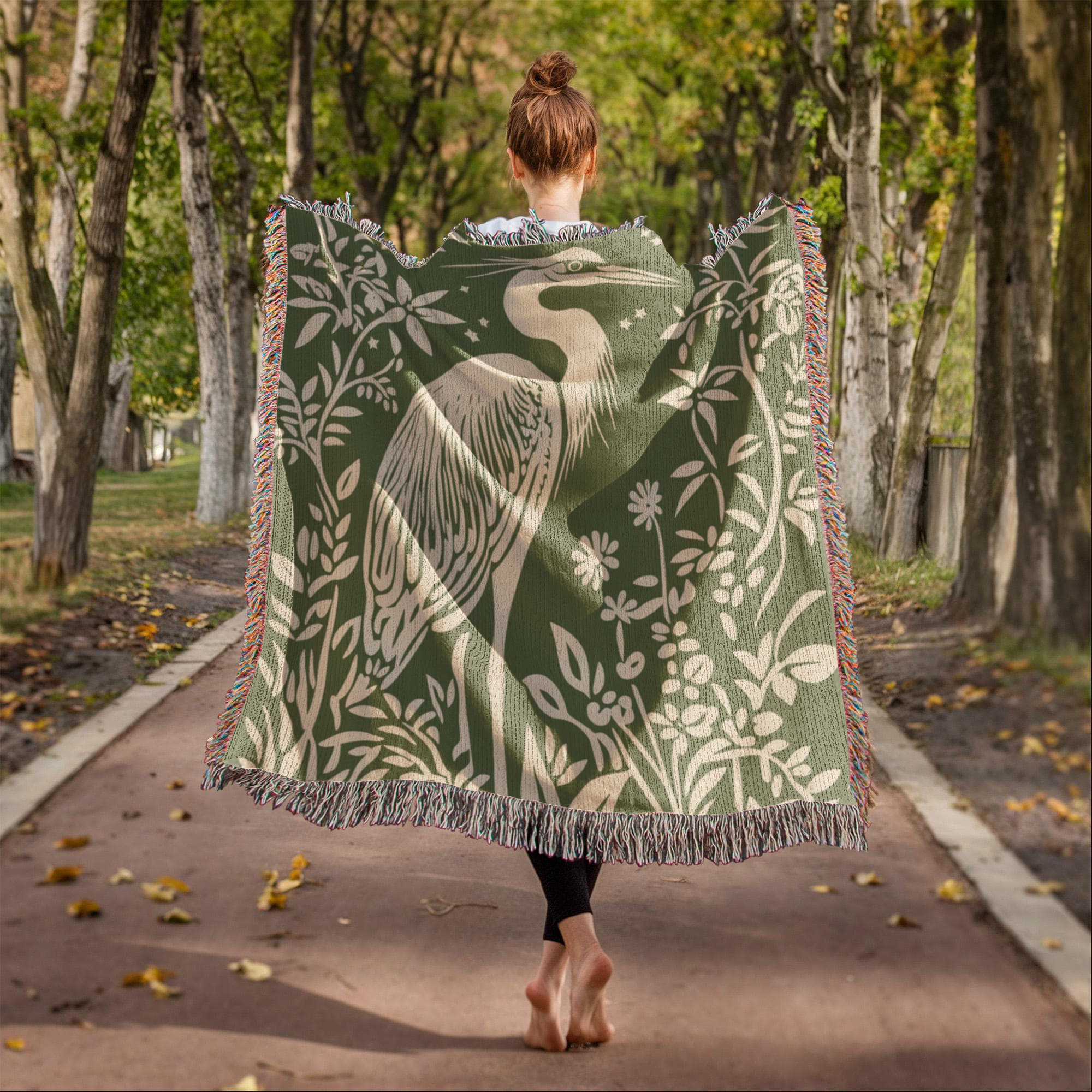Blue Heron Jacquard Woven Blanket – Linocut Style Nature-Inspired Throw or Wall Hanging Decor - Image 6