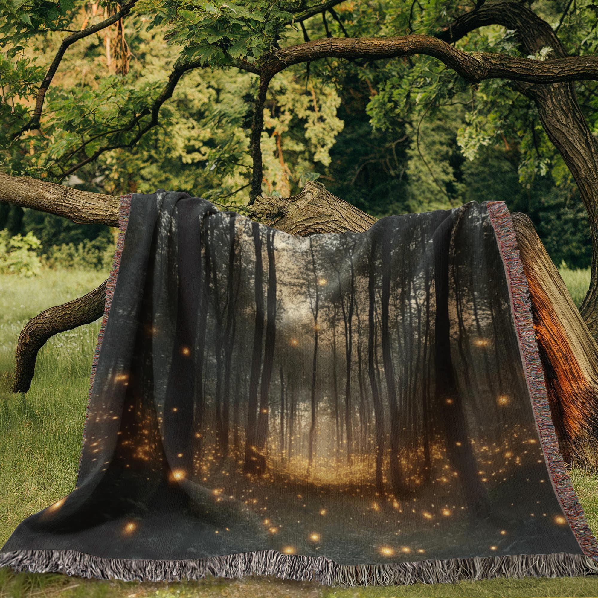 Enchanted Forest Firefly Woven Blanket – Mystical Nature-Inspired Throw or wall hanging Decor - Image 7
