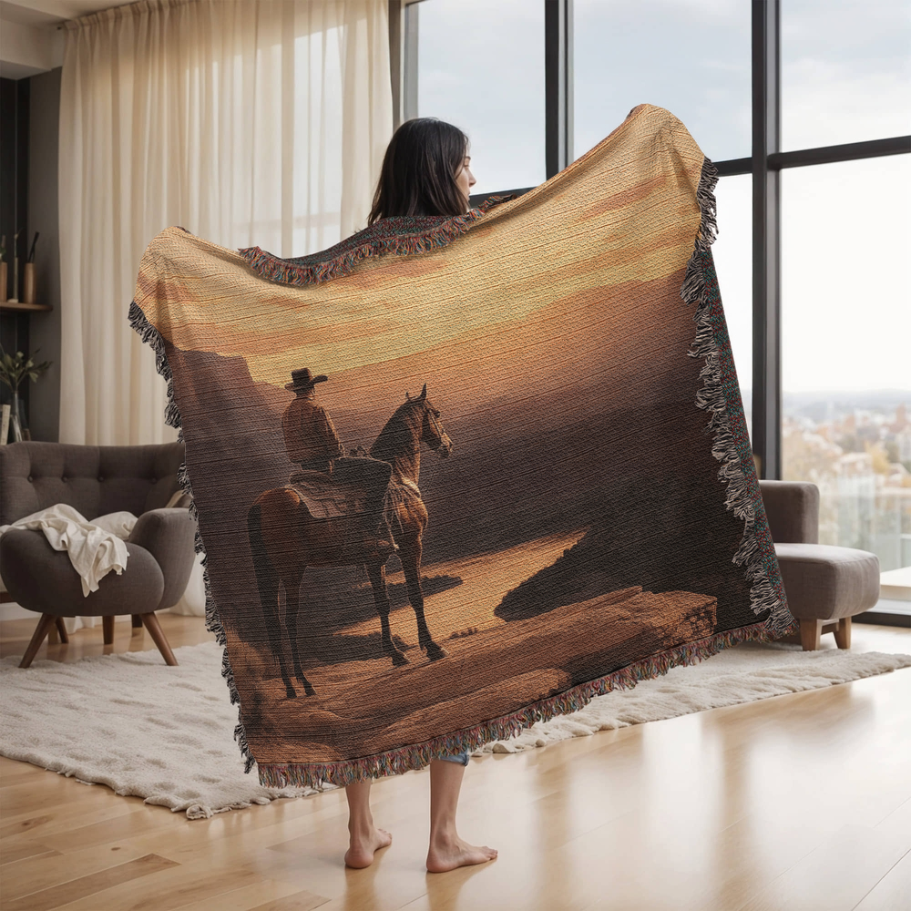 Cowboy Sunset Woven Blanket – Western-Inspired Throw or wall hanging decor - Image 6