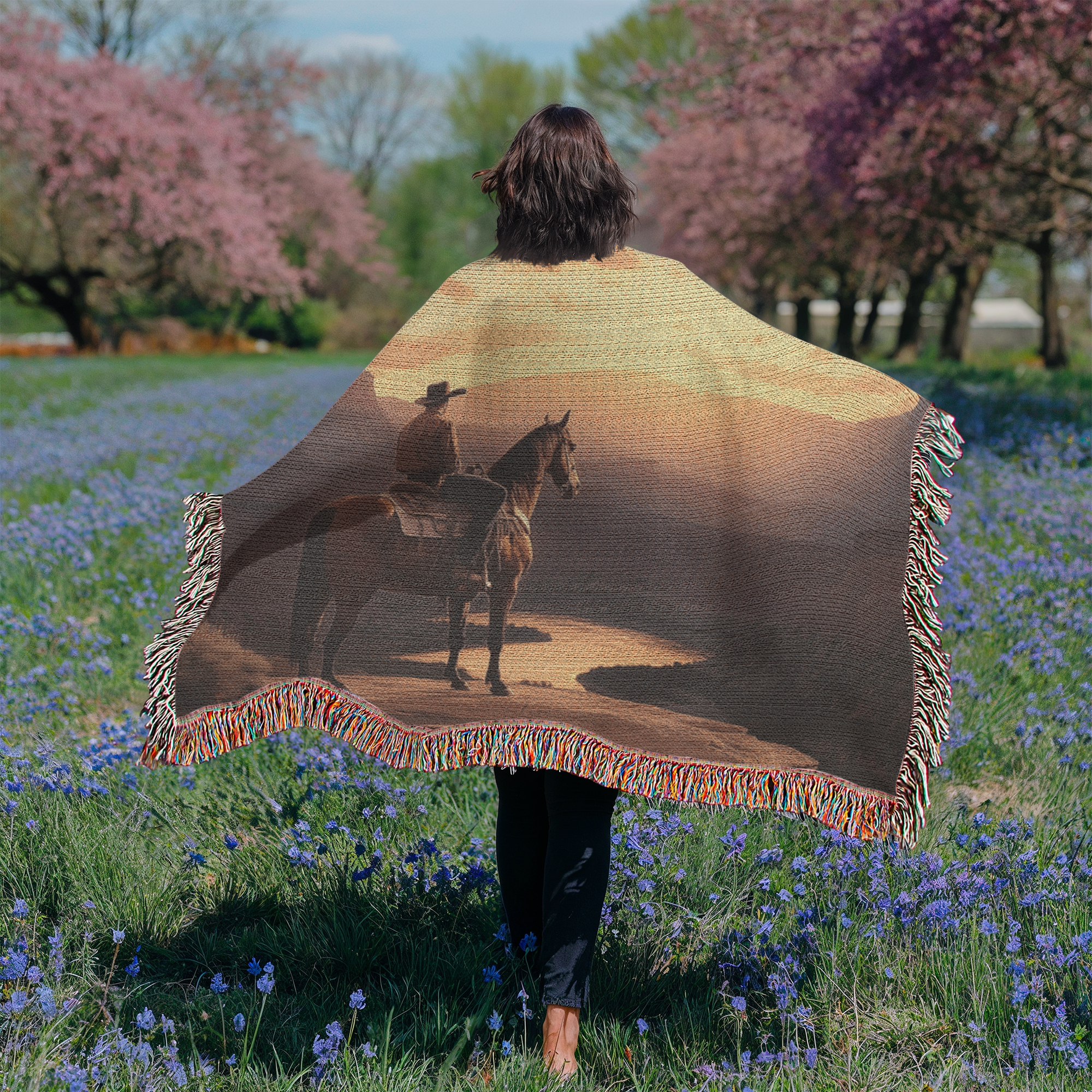 Cowboy Sunset Woven Blanket – Western-Inspired Throw or wall hanging decor - Image 7