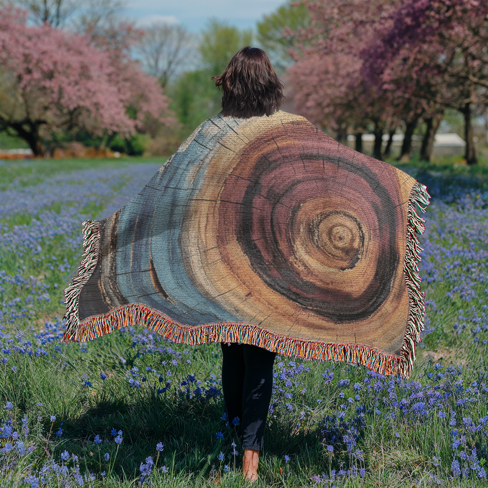 Colorful Tree Rings Woven Blanket – Abstract Nature-Inspired Throw or wall hanging decor - Image 6