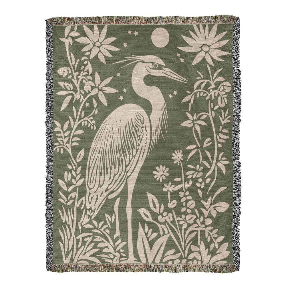 Blue Heron Jacquard Woven Blanket – Linocut Style Nature-Inspired Throw or Wall Hanging Decor - Image 7