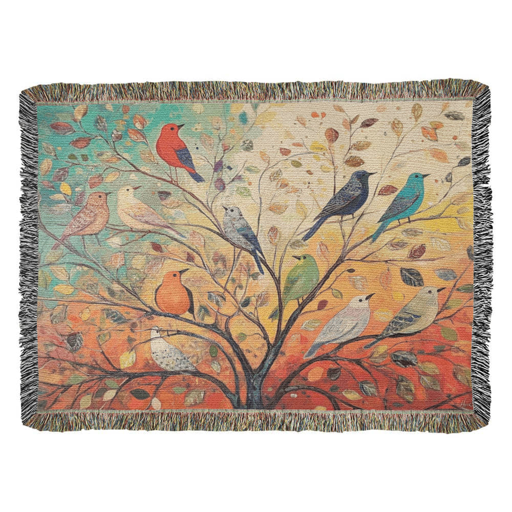 Colorful Birds on Tree Woven Blanket – Vibrant Nature-Inspired Throw or Wall Hanging Decor - Image 7