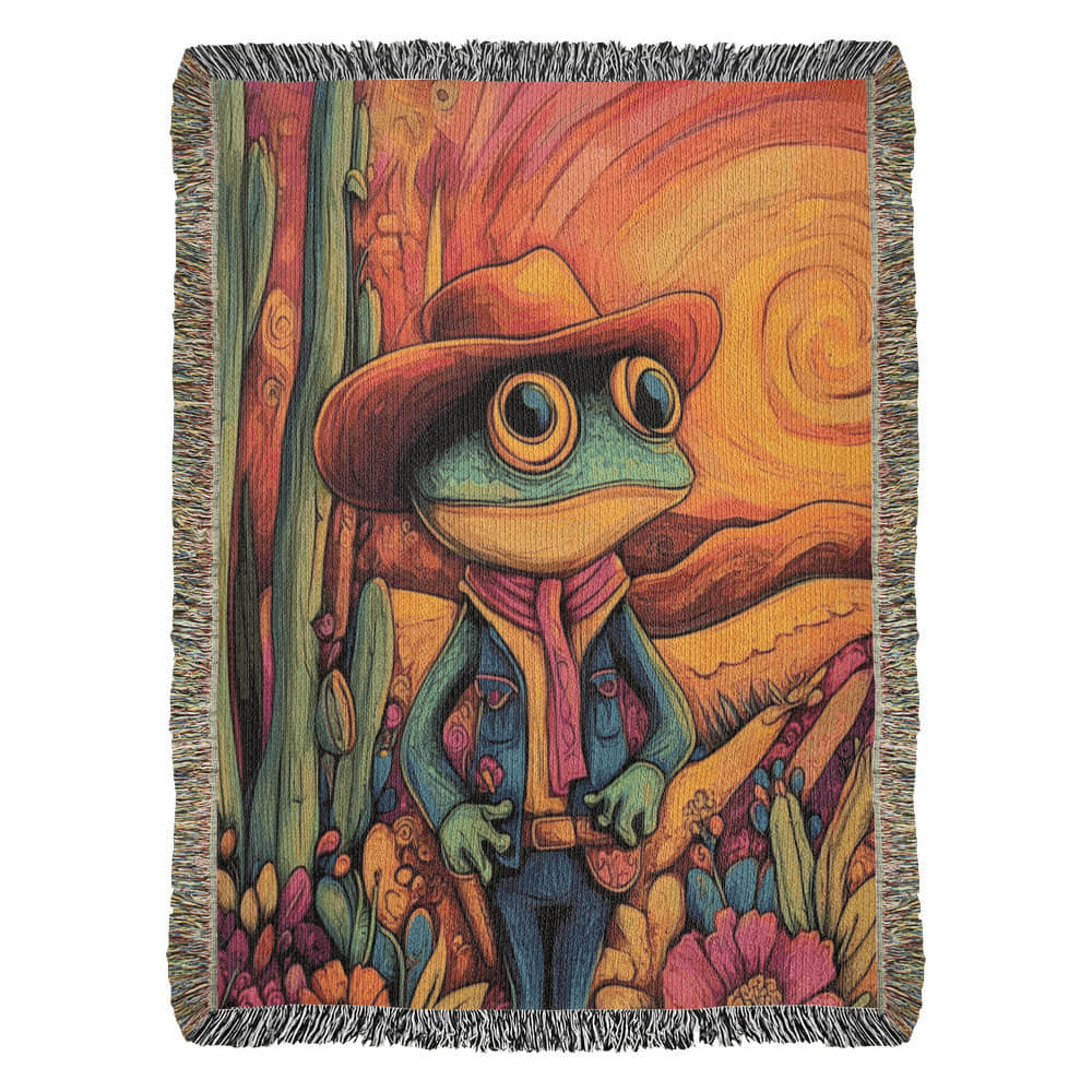 Cowboy Frog Woven Blanket – Impressionist Style Throw or Wall Hanging Decor - Image 6