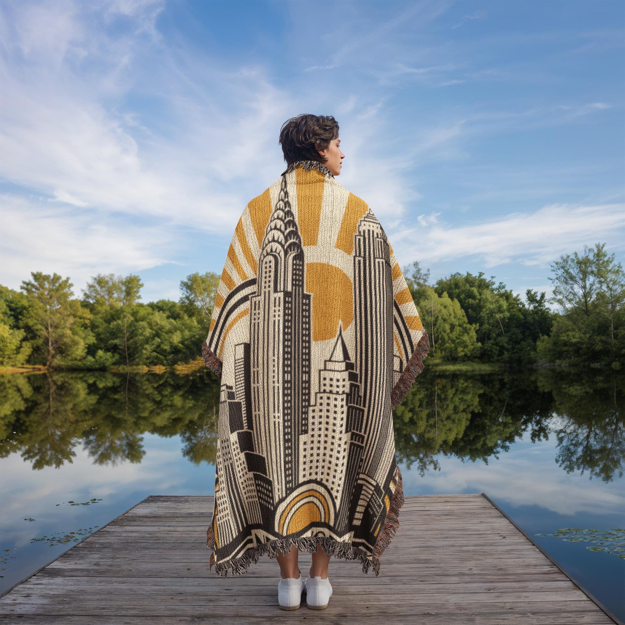 Art Deco New York City Mid Century Modern Woven Cotton Blanket - Image 3