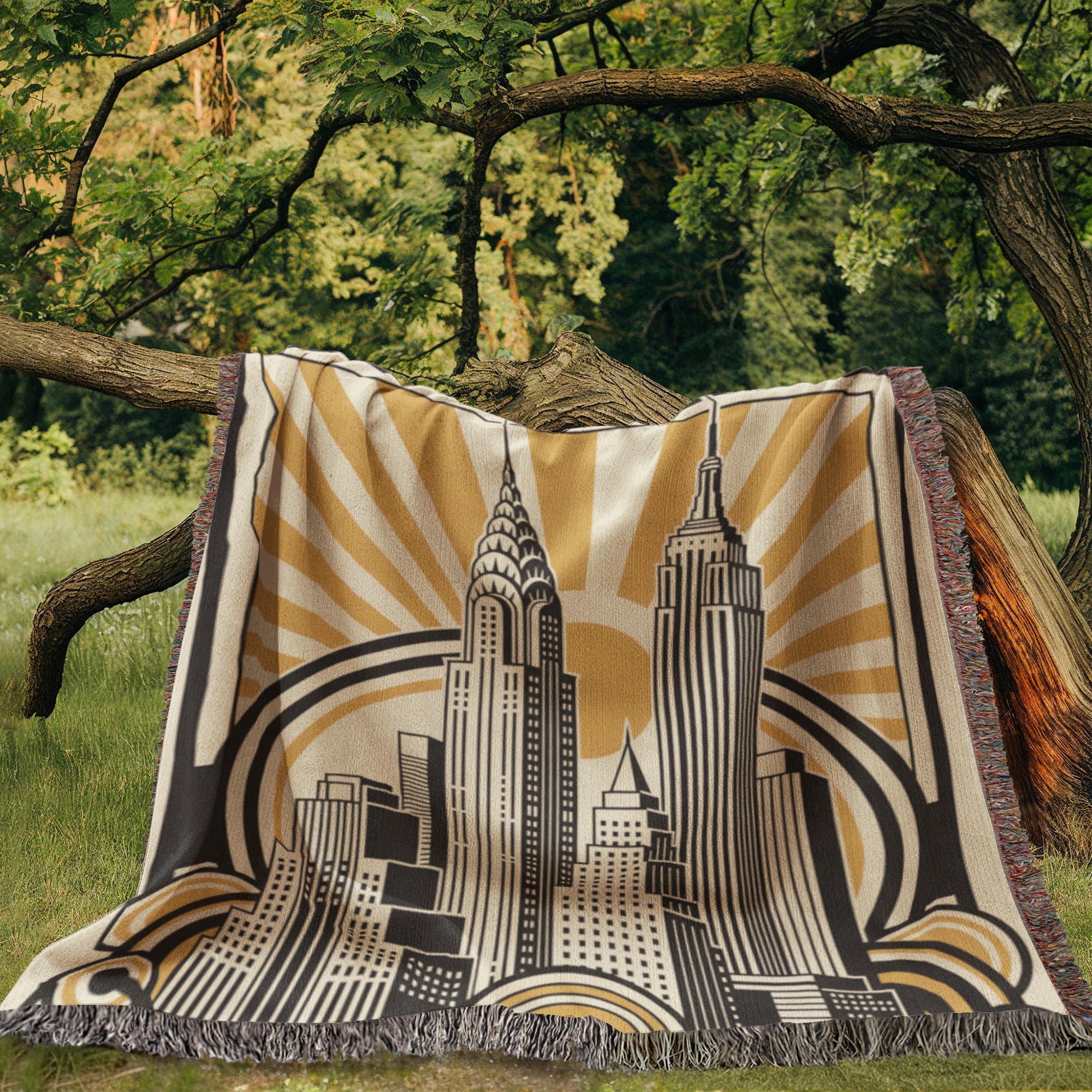 Art Deco New York City Mid Century Modern Woven Cotton Blanket - Image 5