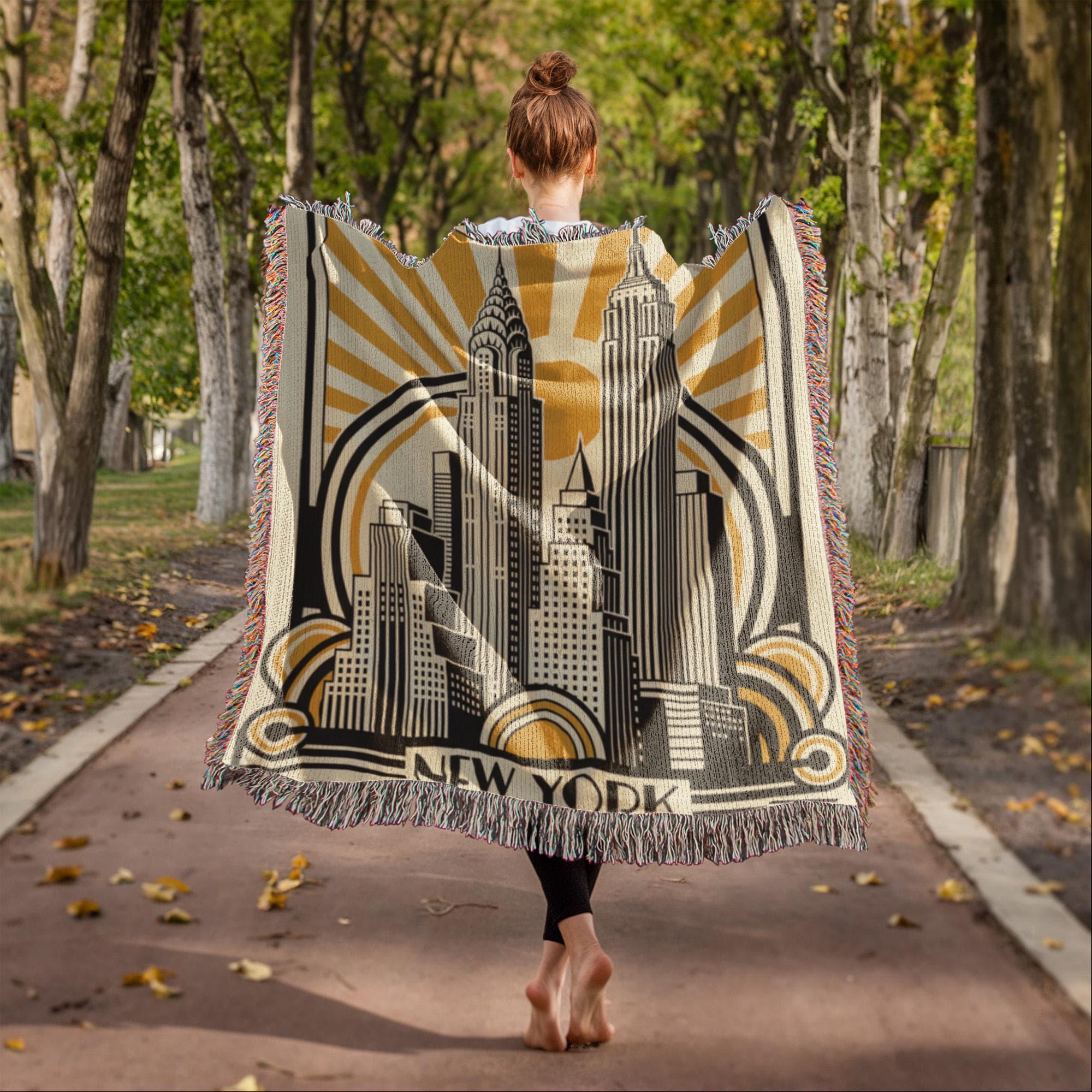 Art Deco New York City Mid Century Modern Woven Cotton Blanket - Image 2
