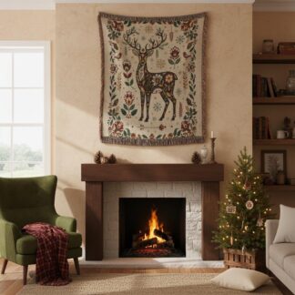 Nordic Christmas Deer Woven Cotton Blanket