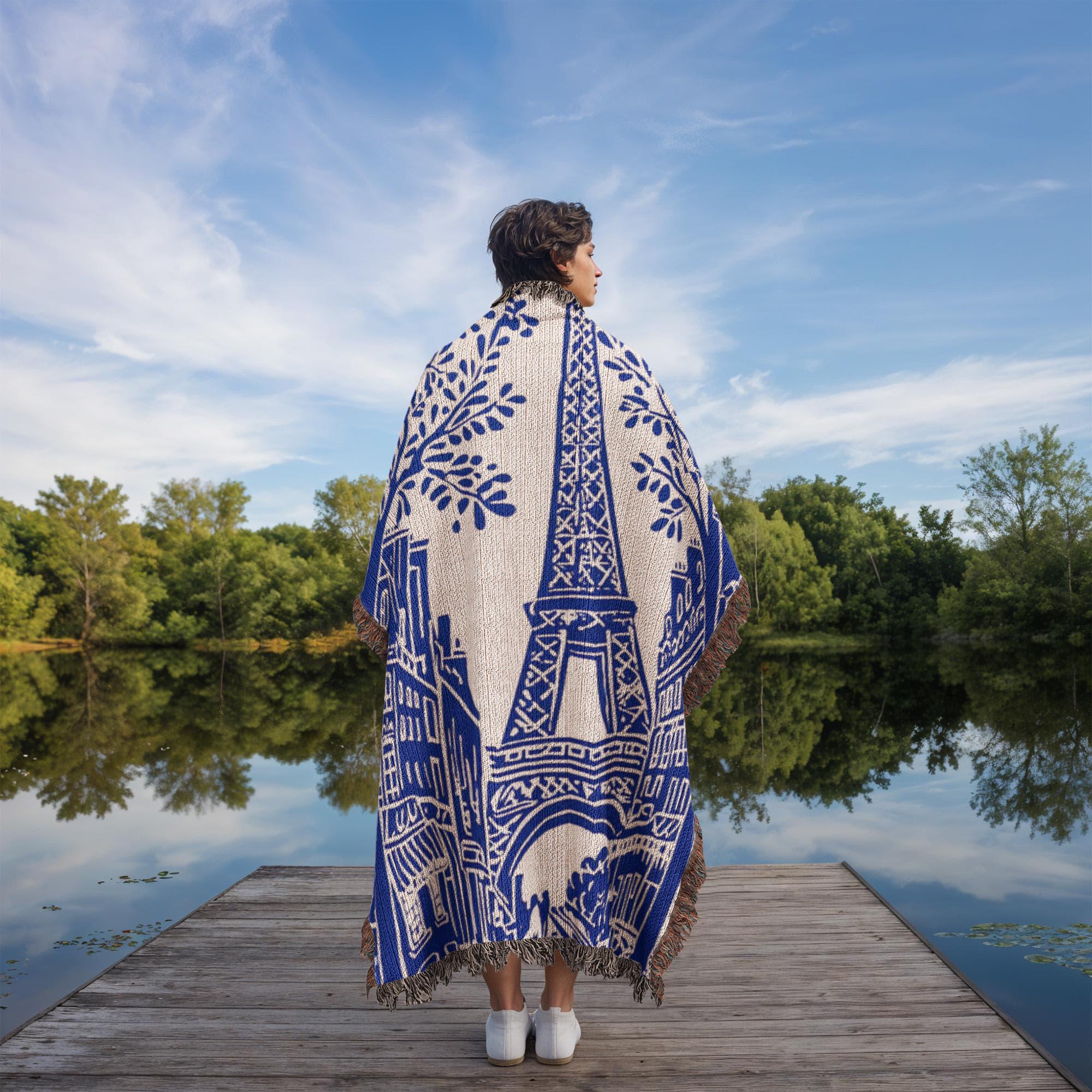 Paris Eiffel Tower French Country Woven Cotton Blanket - Image 2