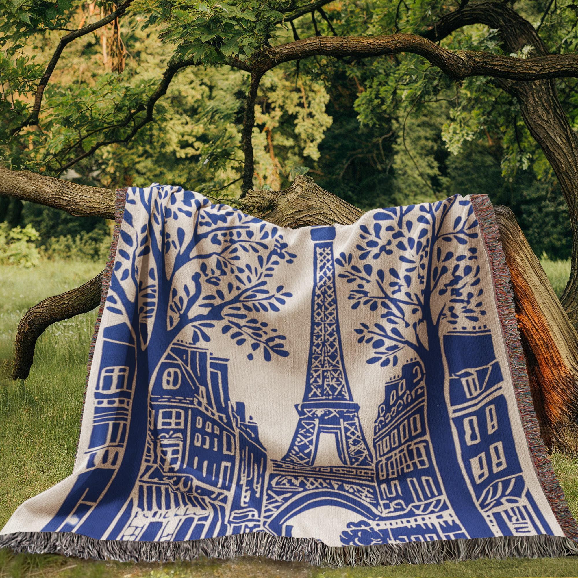 Paris Eiffel Tower French Country Woven Cotton Blanket - Image 3