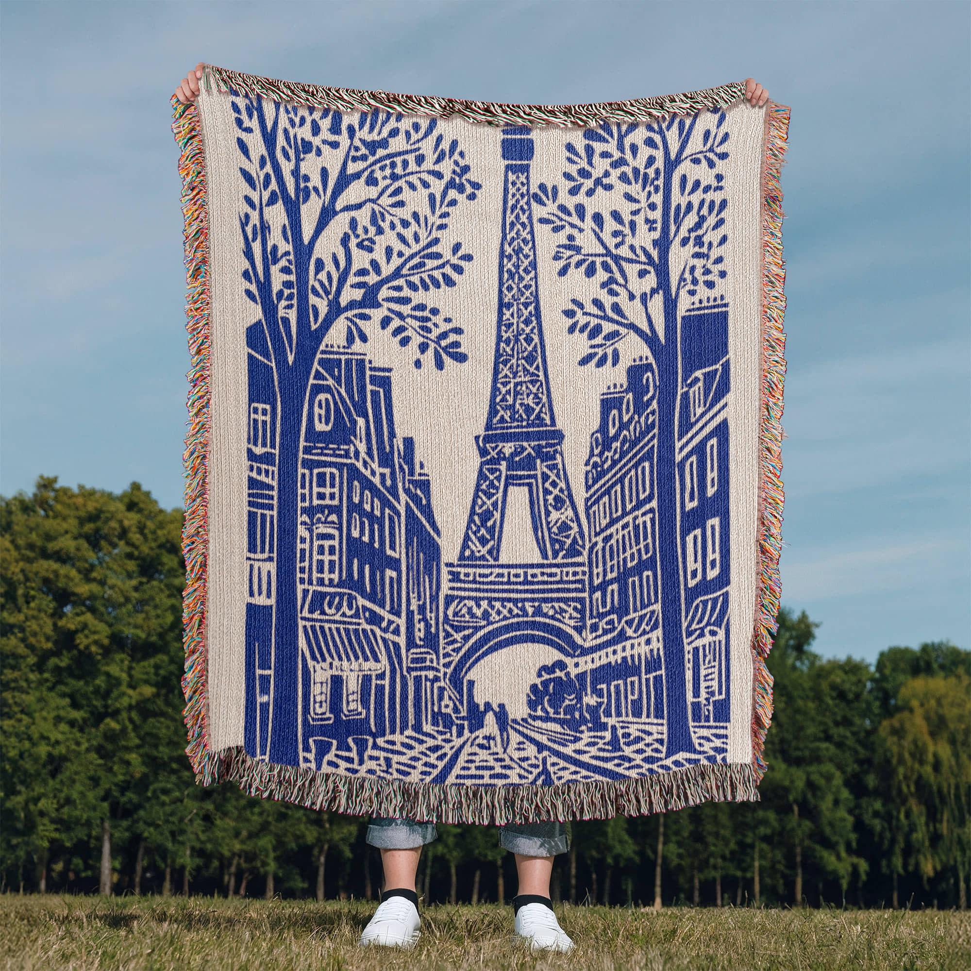 Paris Eiffel Tower French Country Woven Cotton Blanket - Image 7